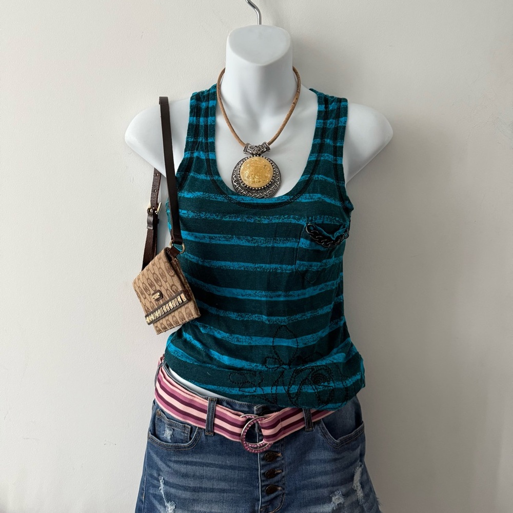 2010 Buffalo David Bitton Blue Striped Tank Top